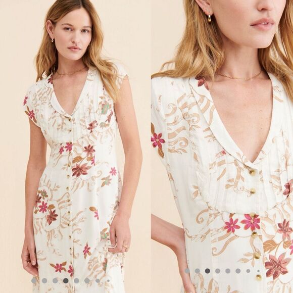 FREE PEOPLE Rosemary Printed Midi Dress | medium | western prairie - Picture 4 of 12